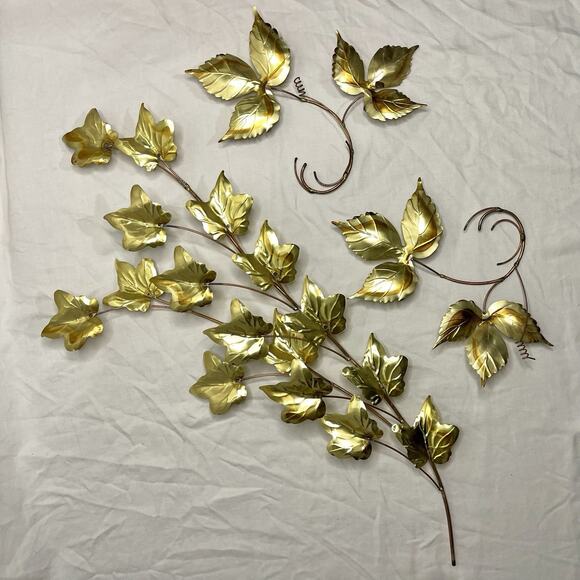 Home Interiors Other - Vintage Home Interiors Brass Gold Tone Ivy & Floral Wall Art Set of 3 MCM Cute